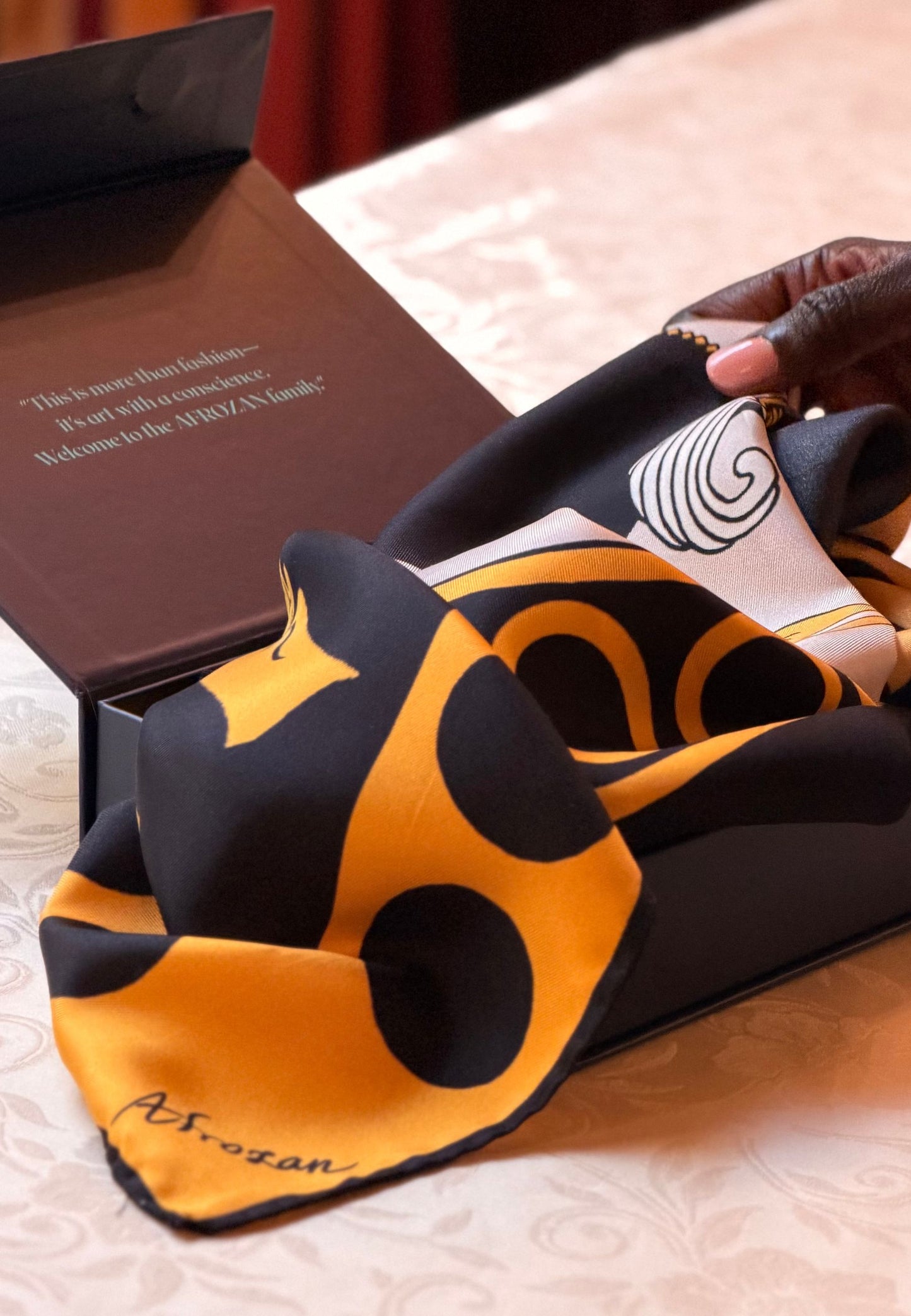 Pari-dar 90x90 Large Silk Scarf - Black/Gold Colour