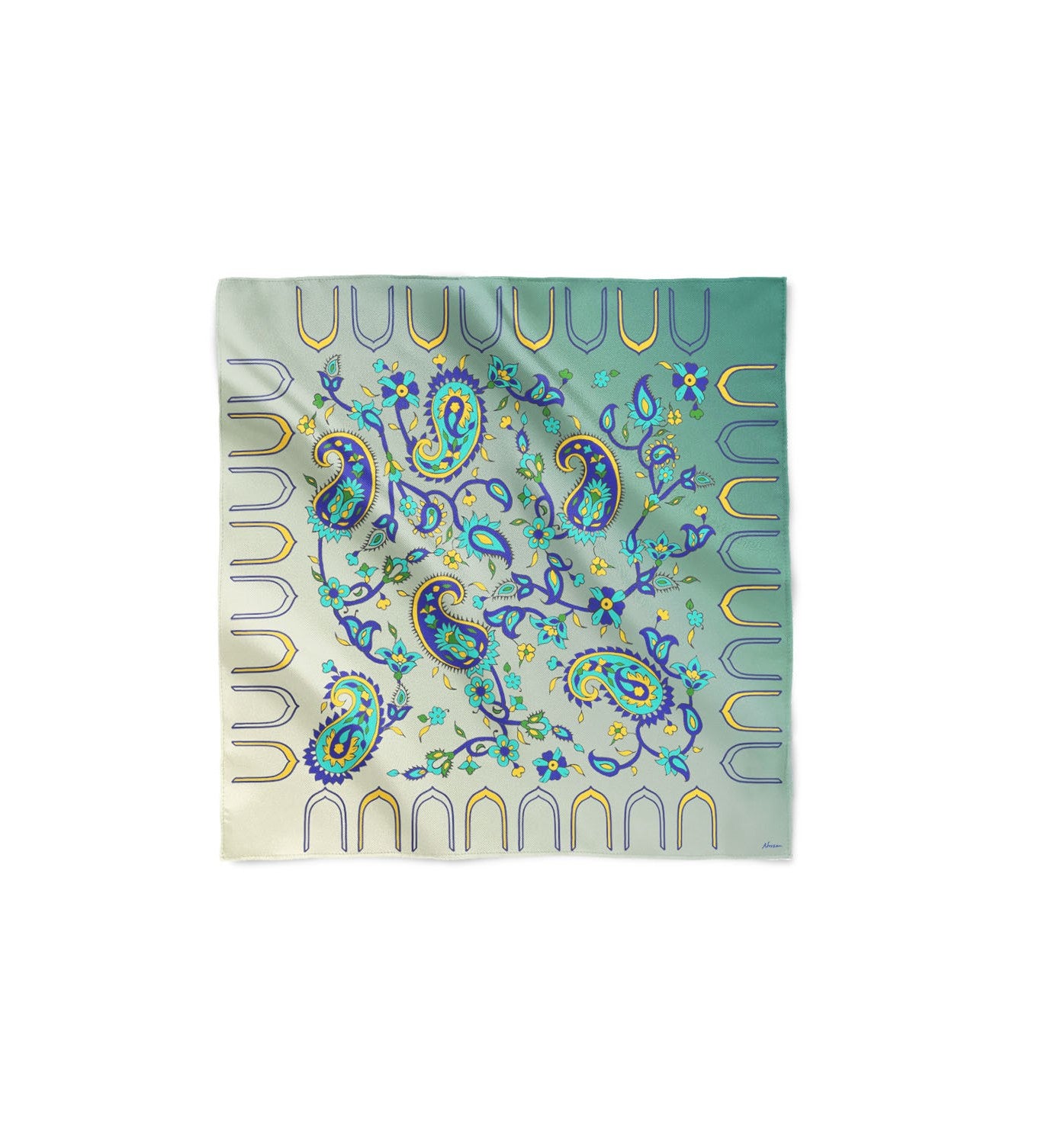 Bote 140x140 Cashmere wool silk Scarf - Blue/Green