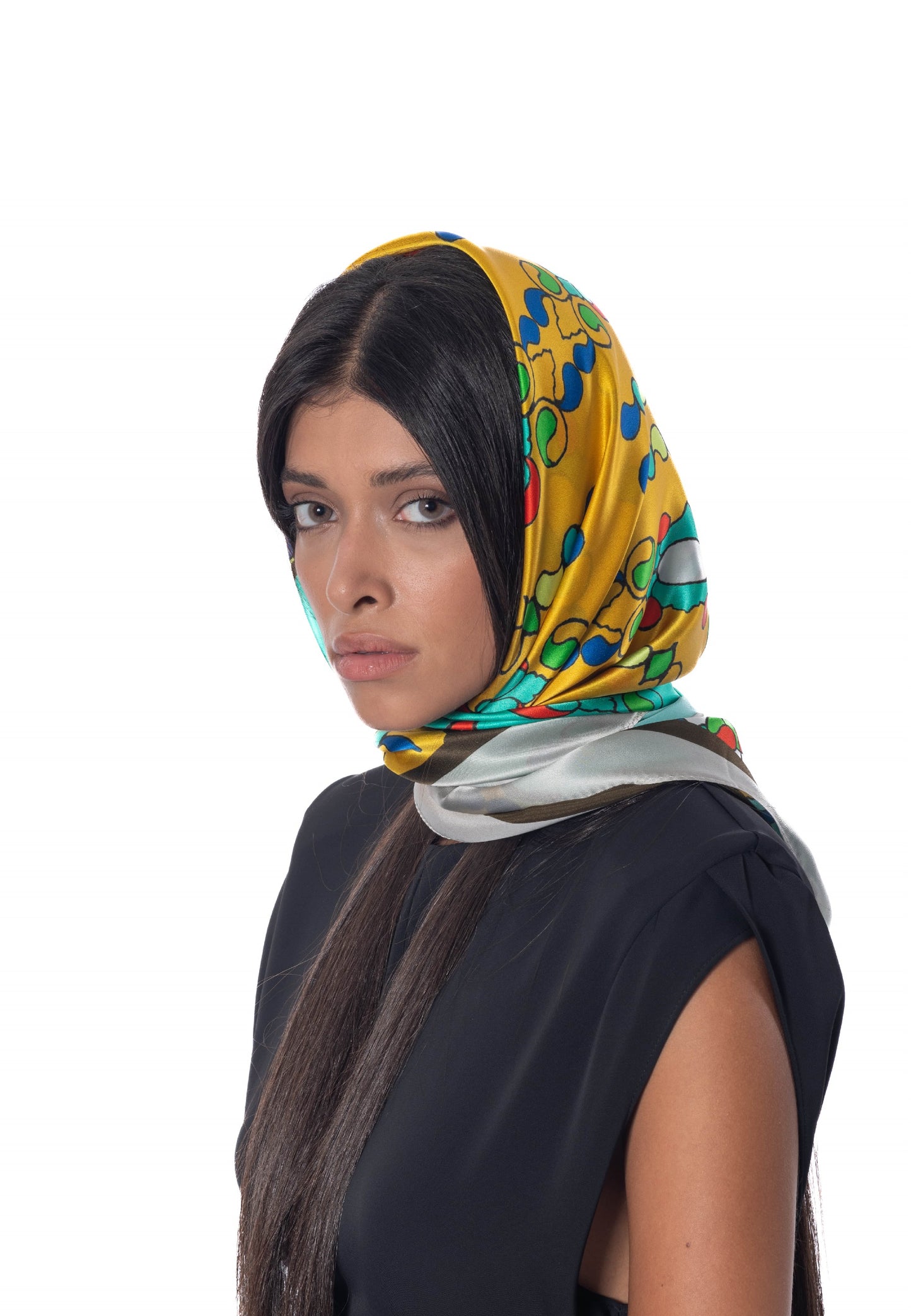 OROSI-Silk scarf - Multicolor Turquoise Gold - AFROZAN FASHION HOUSE