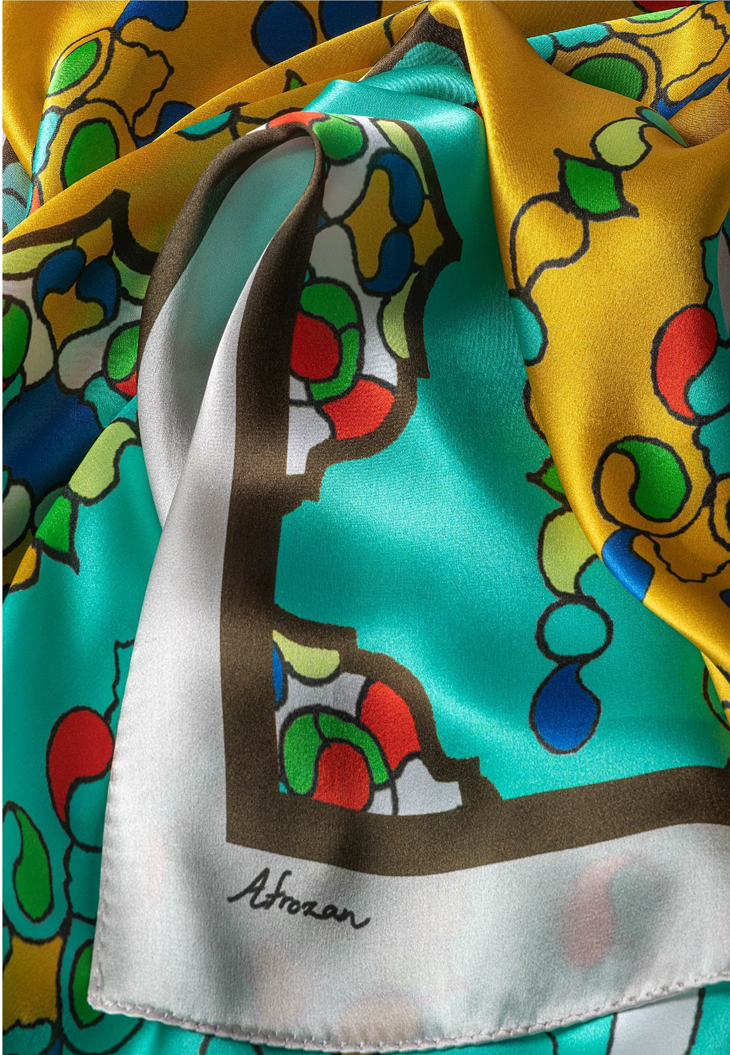 OROSI-Silk scarf - Multicolor Turquoise Gold - AFROZAN FASHION HOUSE