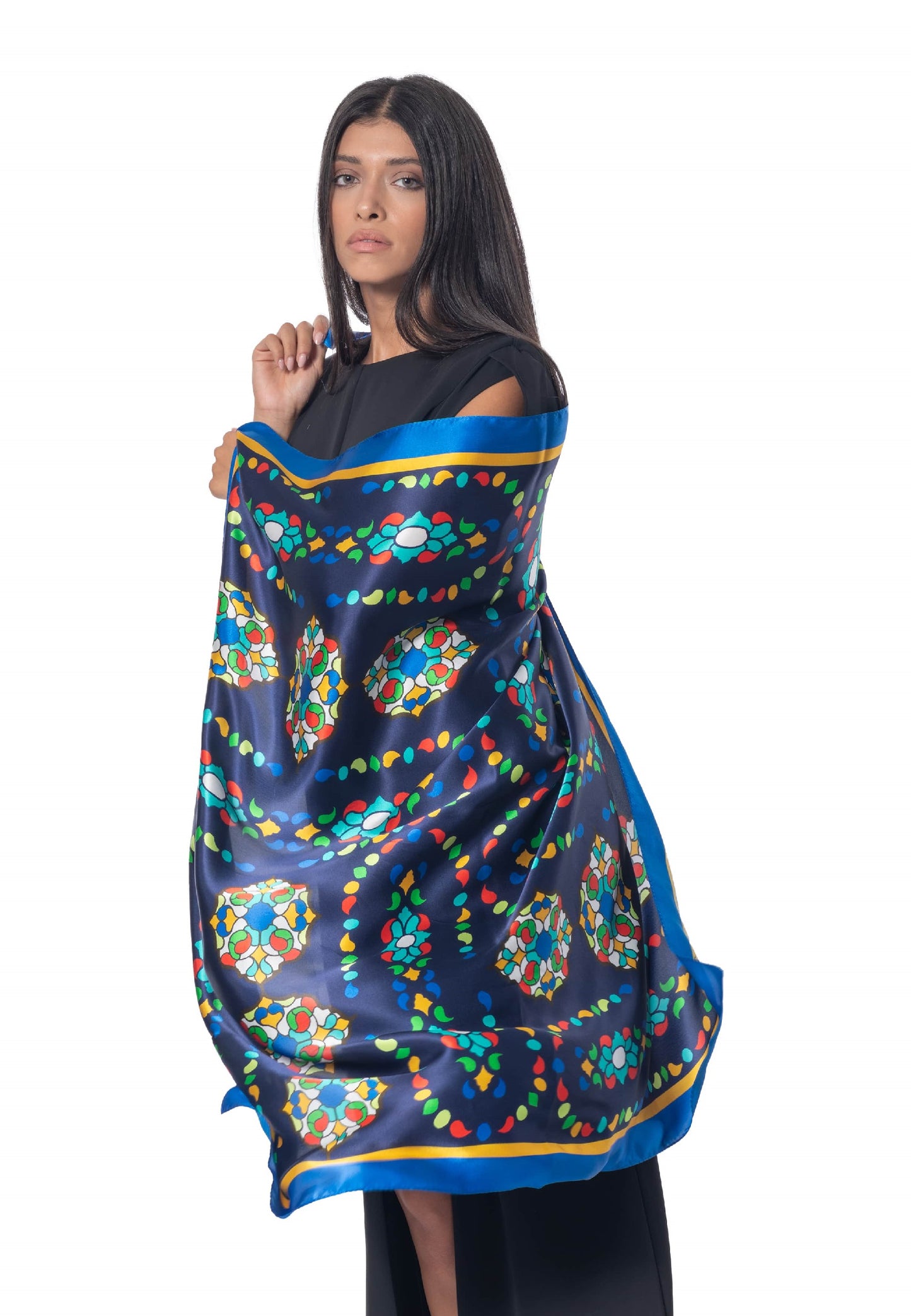 OROSI-Silk scarf - Multicolor Navy - AFROZAN FASHION HOUSE