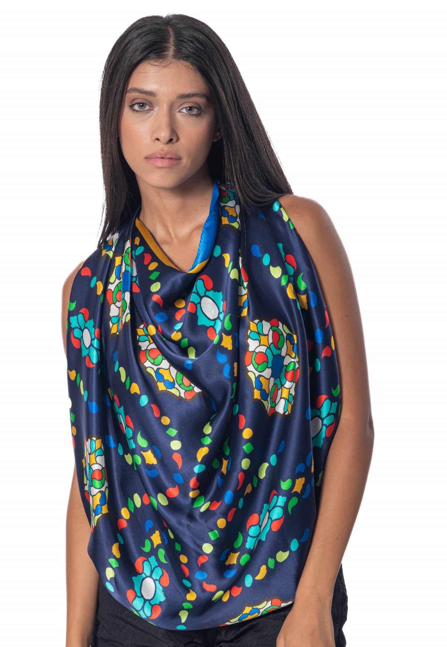 OROSI-Silk scarf - Multicolor Navy - AFROZAN FASHION HOUSE