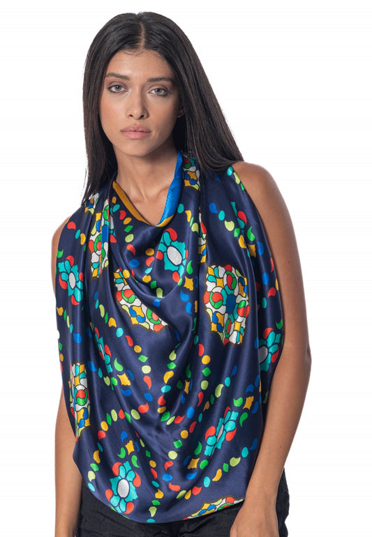 OROSI-Silk scarf - Multicolor Navy - AFROZAN FASHION HOUSE