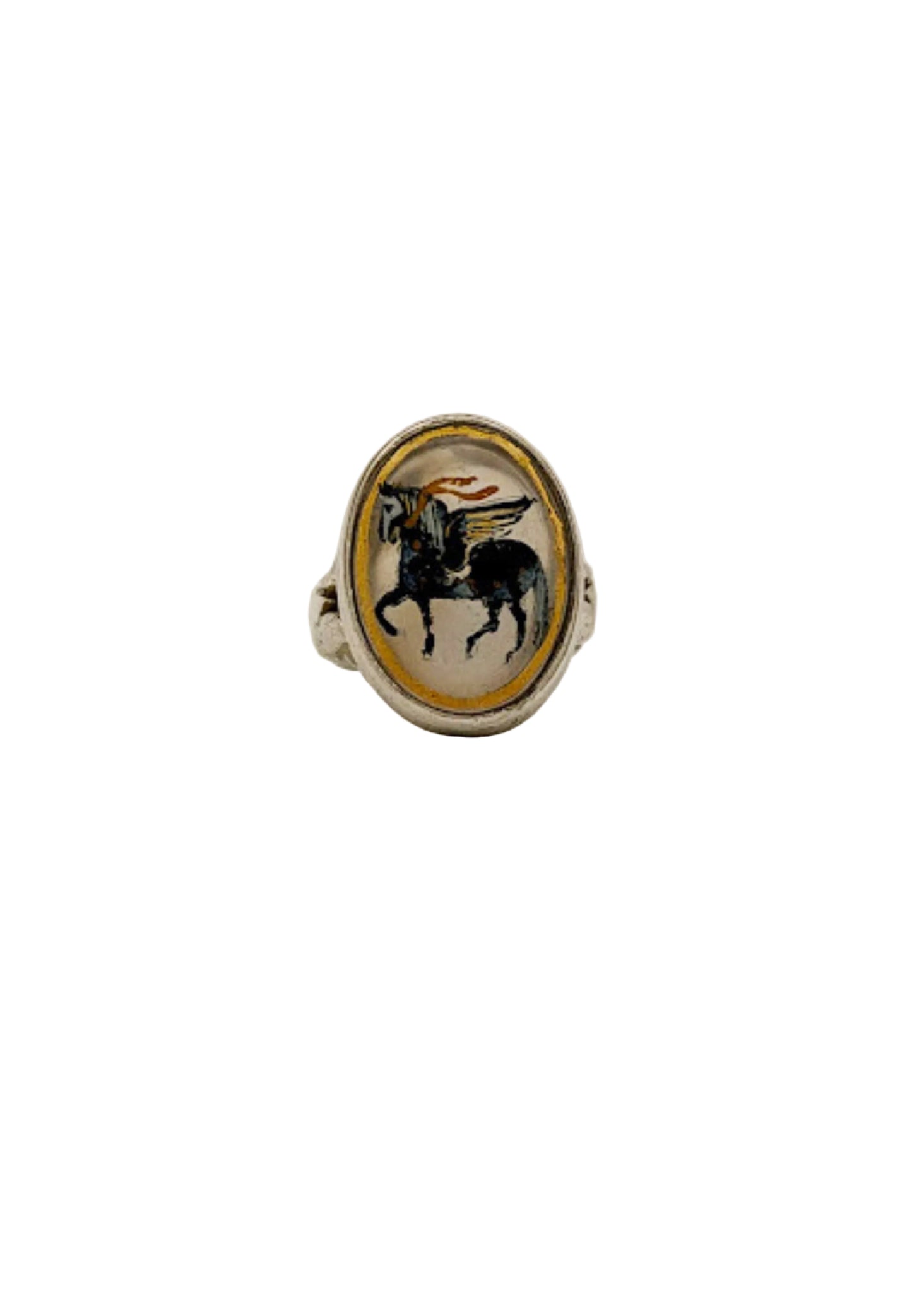 Hand-painted silver Pari-dar marble ring with traditional motif