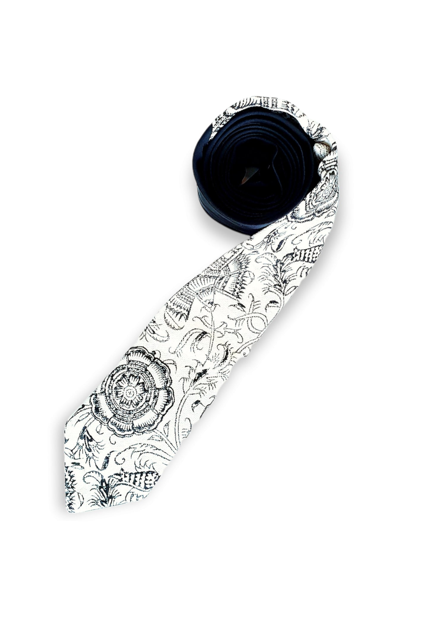 AFROZAN - Artisan Hand-printed Necktie -BW - AFROZAN FASHION HOUSE