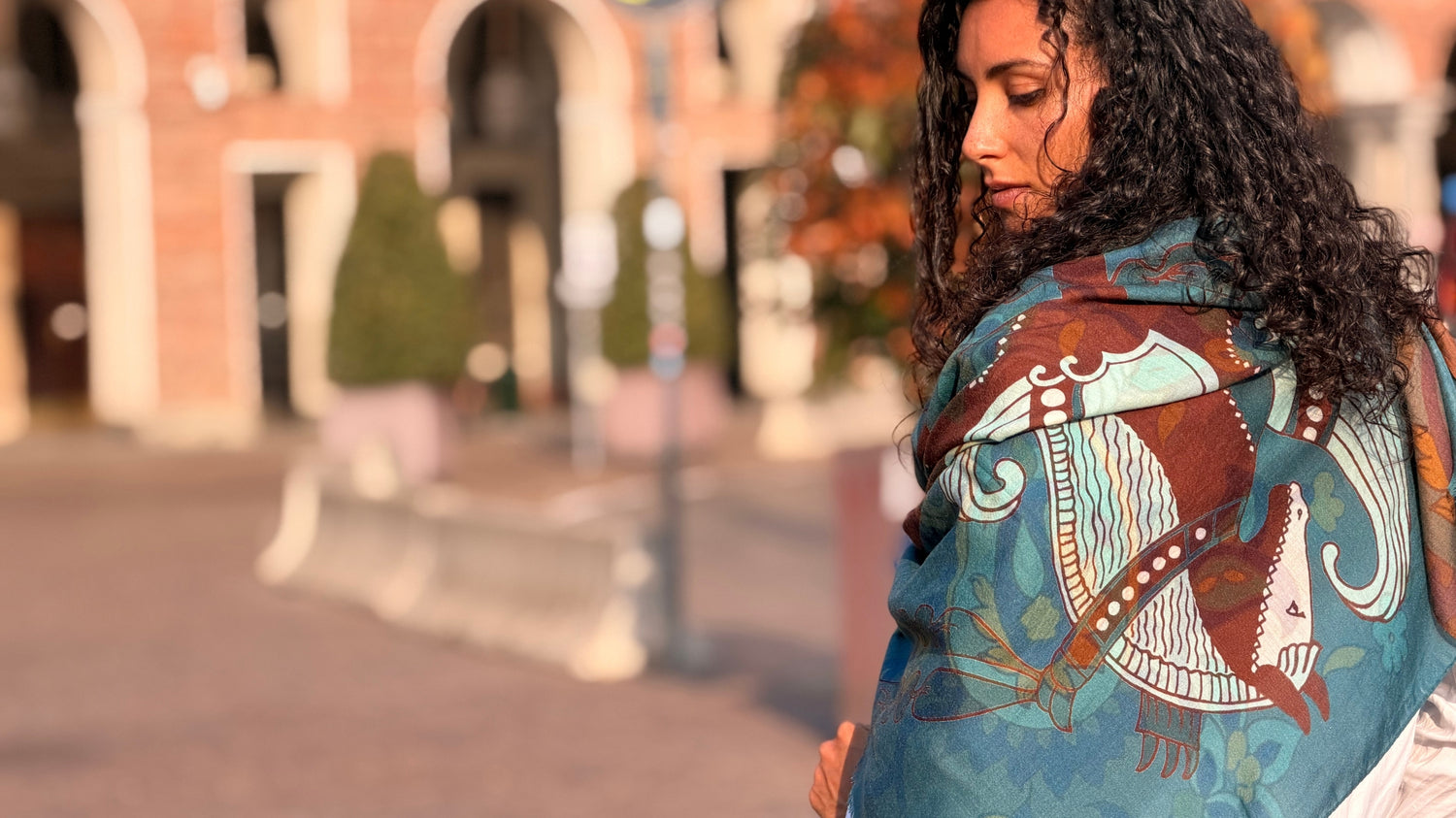 Women Cashmere shawl, with a horse design .Afrozan high-end accessory