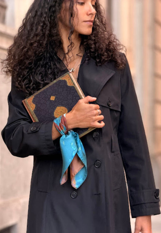 Pari-dar Unisex 53 x 53 Silk Scarf-Blue Brown Colour