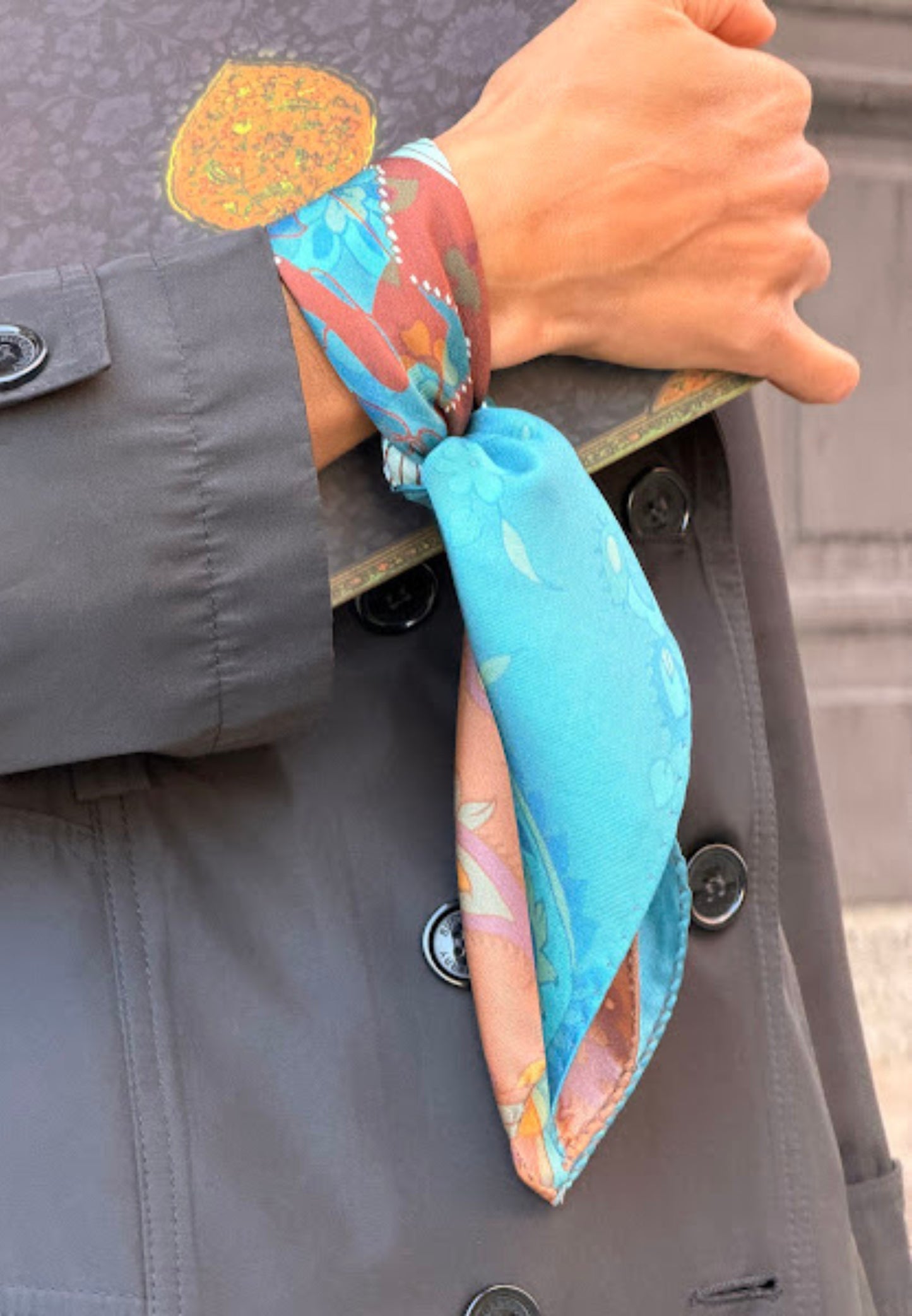 Pari-dar Unisex 53 x 53 Silk Scarf-Blue Brown Colour