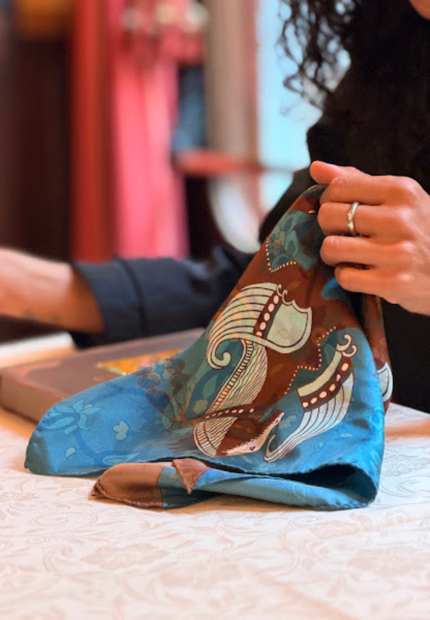 Pari-dar Unisex 53 x 53 Silk Scarf-Blue Brown Colour