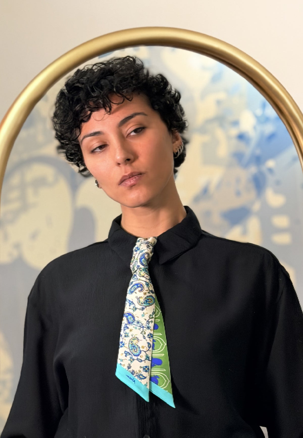 Boteh Motif Silk Twilly – Blue & Green Harmony