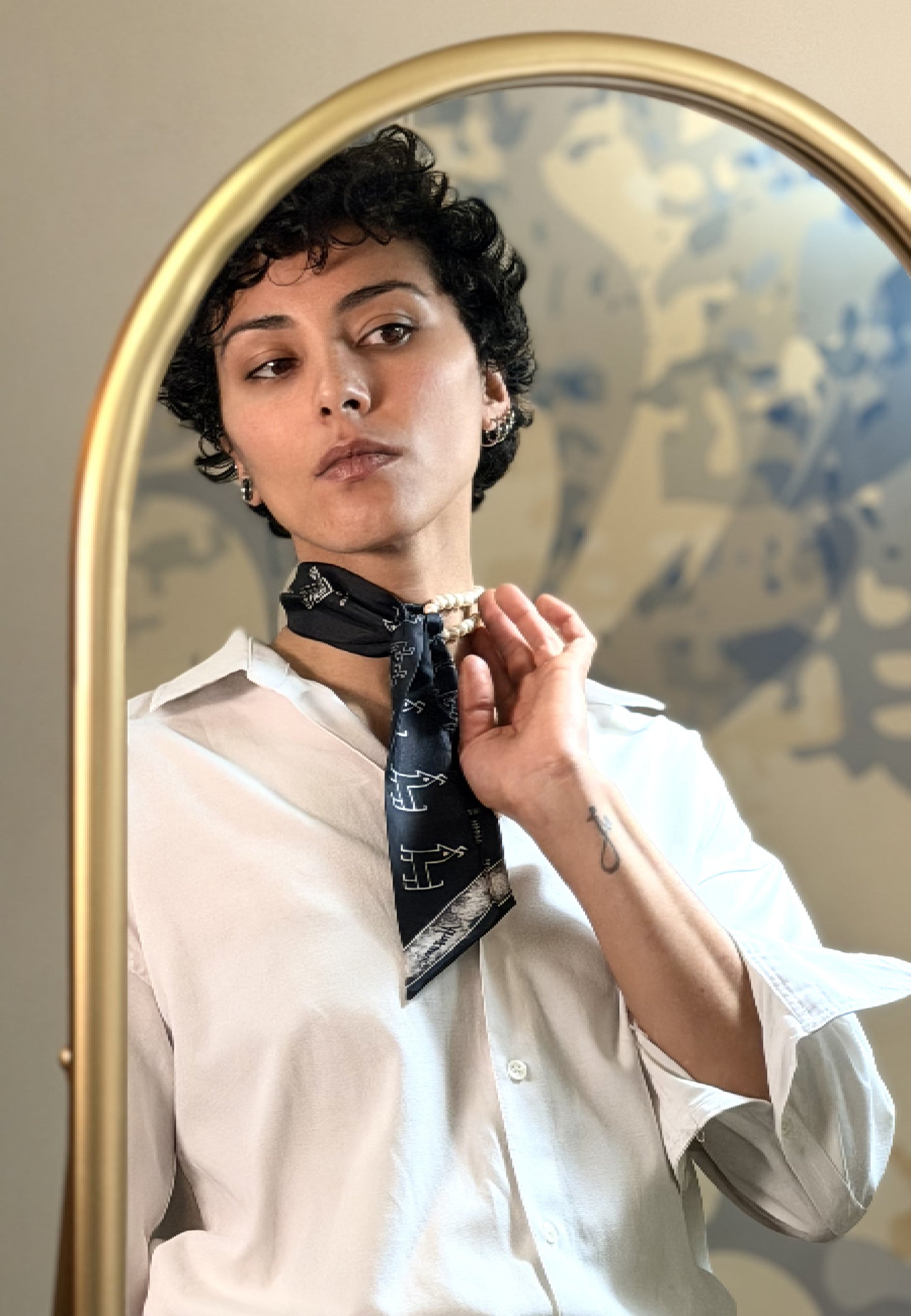 Black & White Silk Twilly – Symbolic Motifs