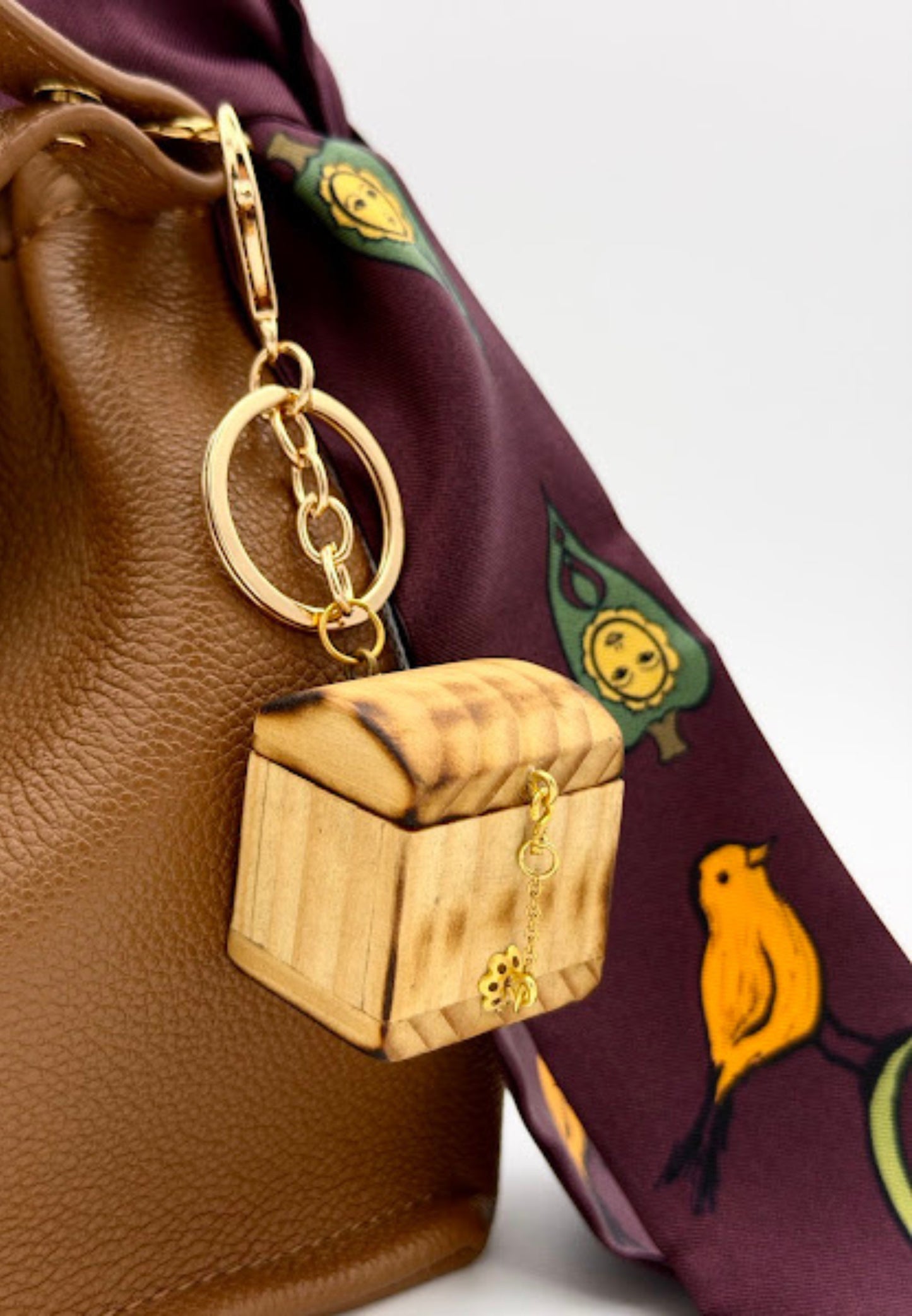 Handcrafted Wooden Chest Charm — Bag & Key Accessory