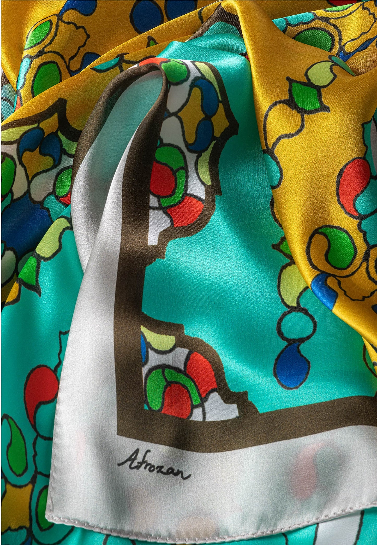 OROSI-Silk scarf - Multicolor Turquoise Gold