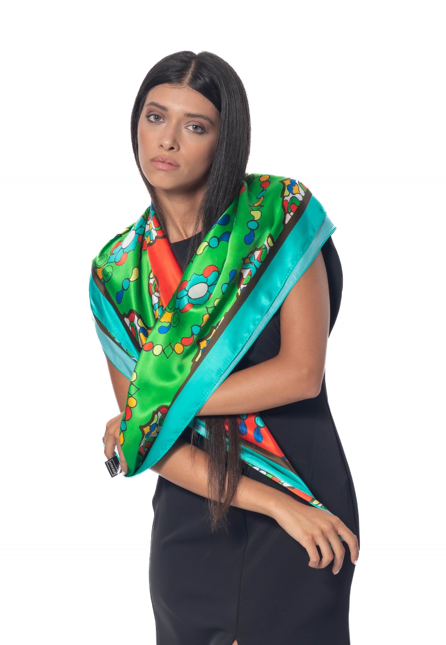 OROSI-Silk scarf - Multicolor Red Green