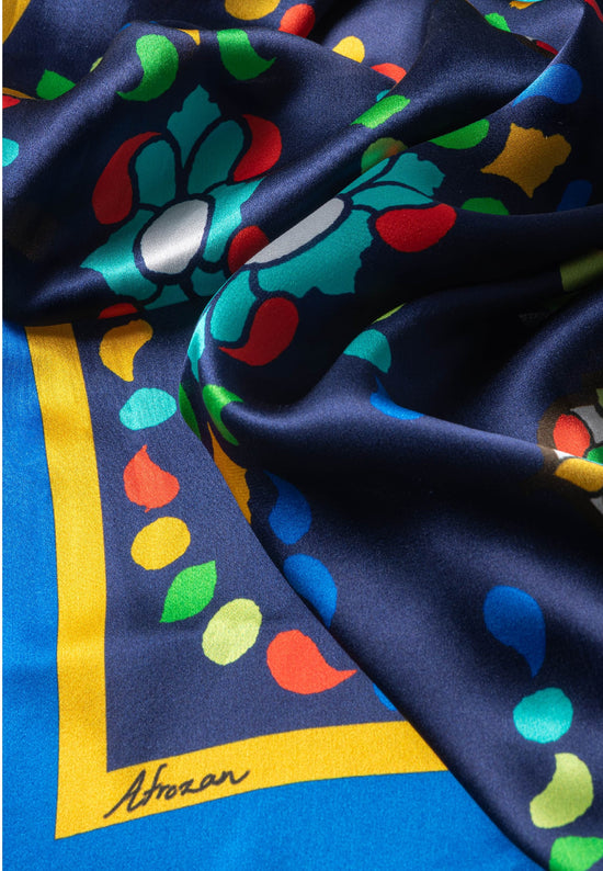 OROSI-Silk scarf - Multicolor Navy - AFROZAN FASHION HOUSE