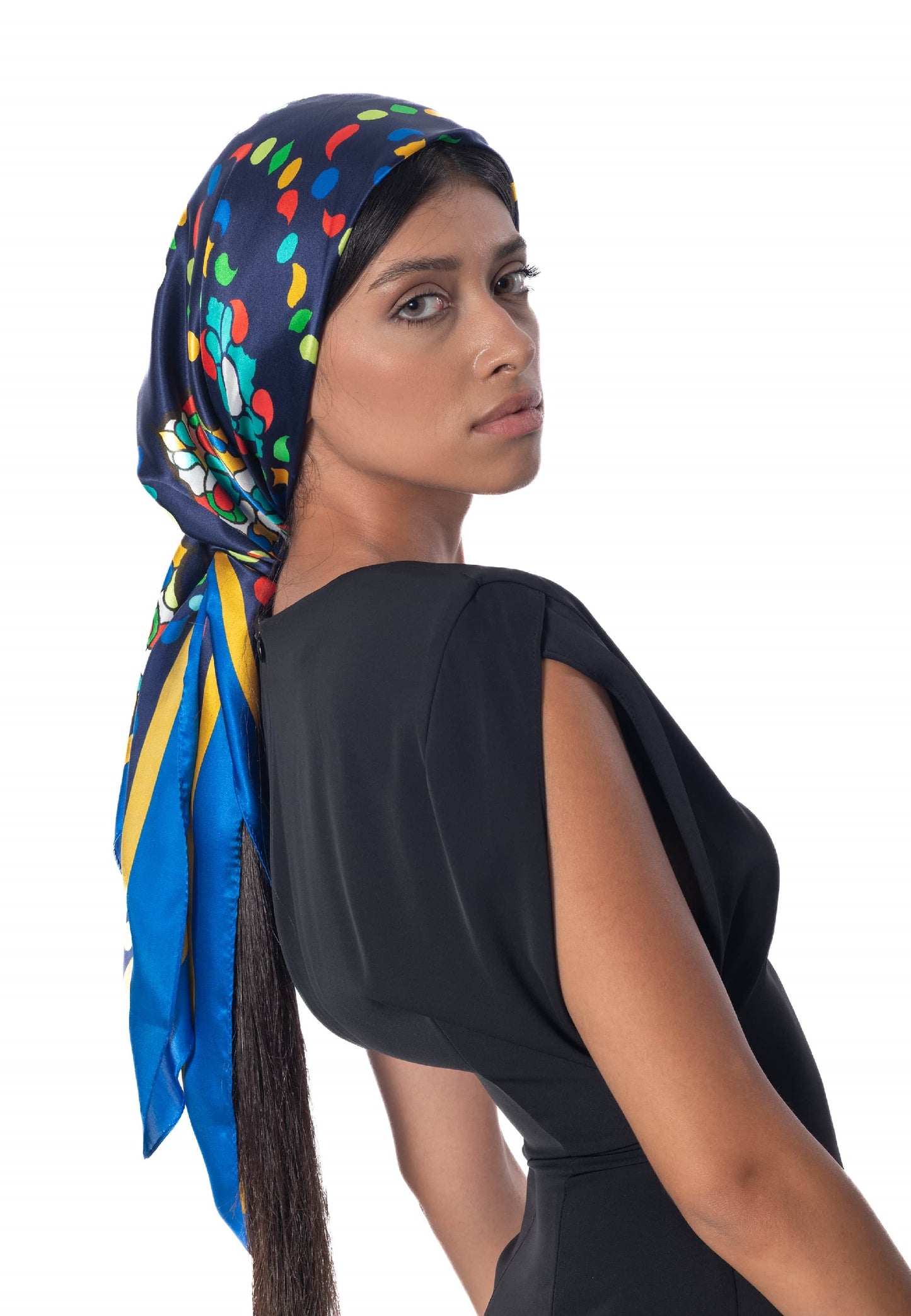 OROSI-Silk scarf - Multicolor Turquoise Gold