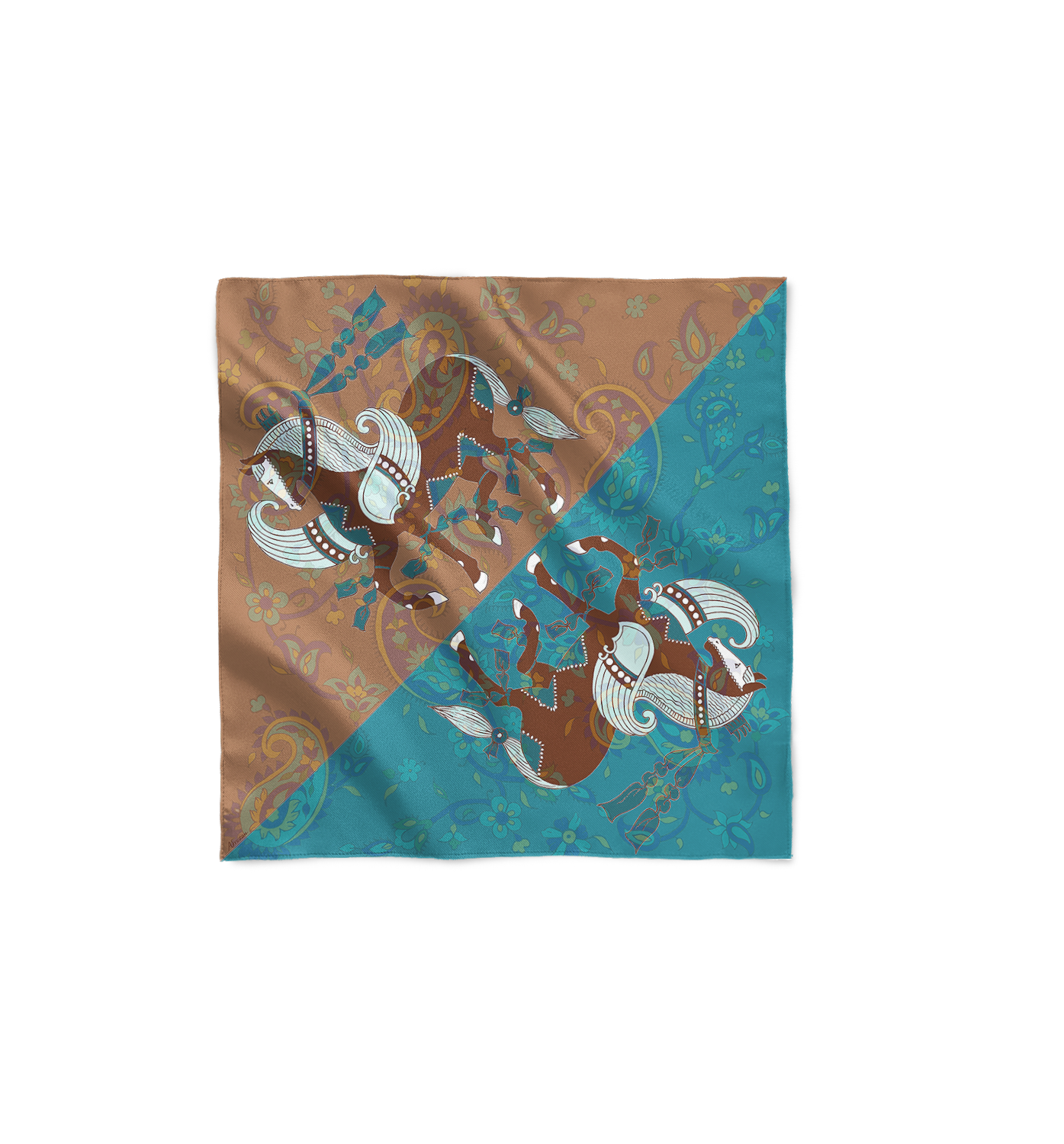 Pari-dar Unisex 53 x 53 Silk Scarf-Blue Brown Colour