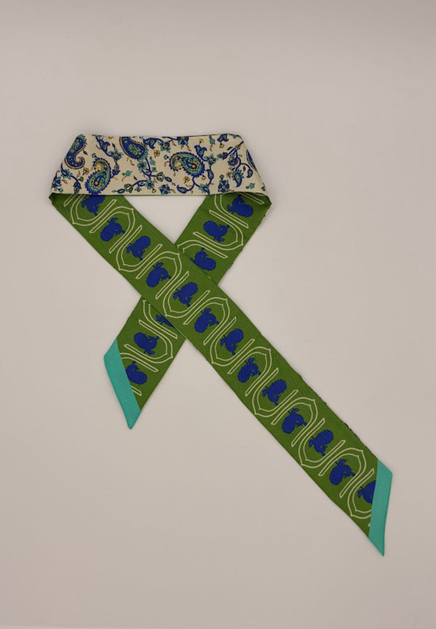 Boteh Motif Silk Twilly – Blue & Green Harmony