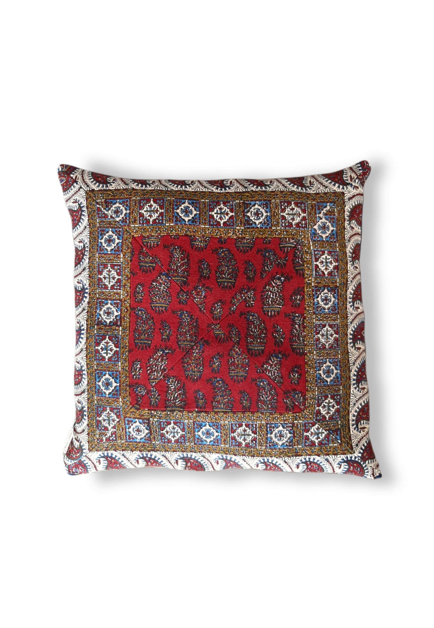 AFROZAN Hand-printed Cushion Cover - Multicolour-Red01