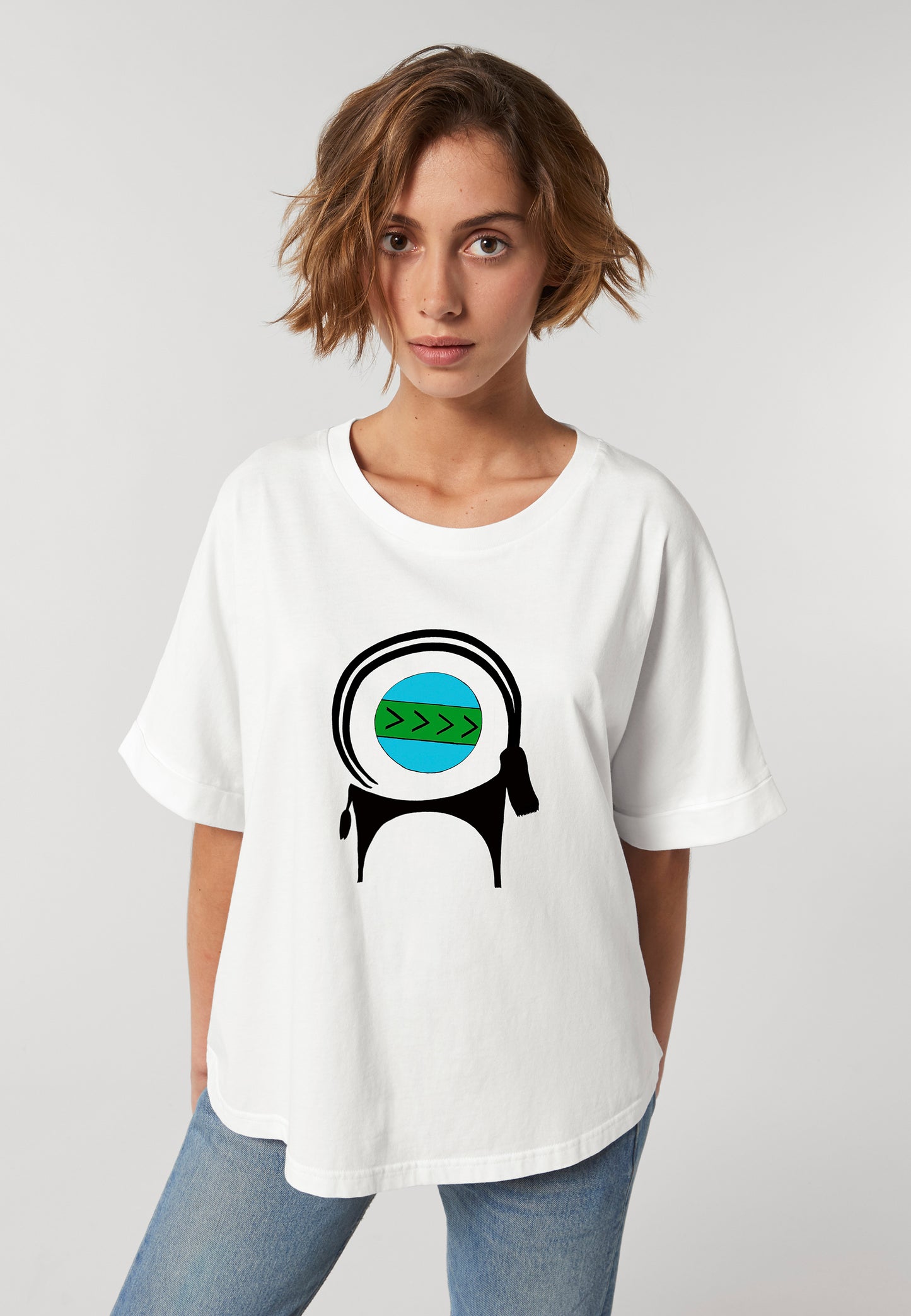 CAPRA-T-shirt oversize vintage, T-shirt in jersey stampato in colore bianco