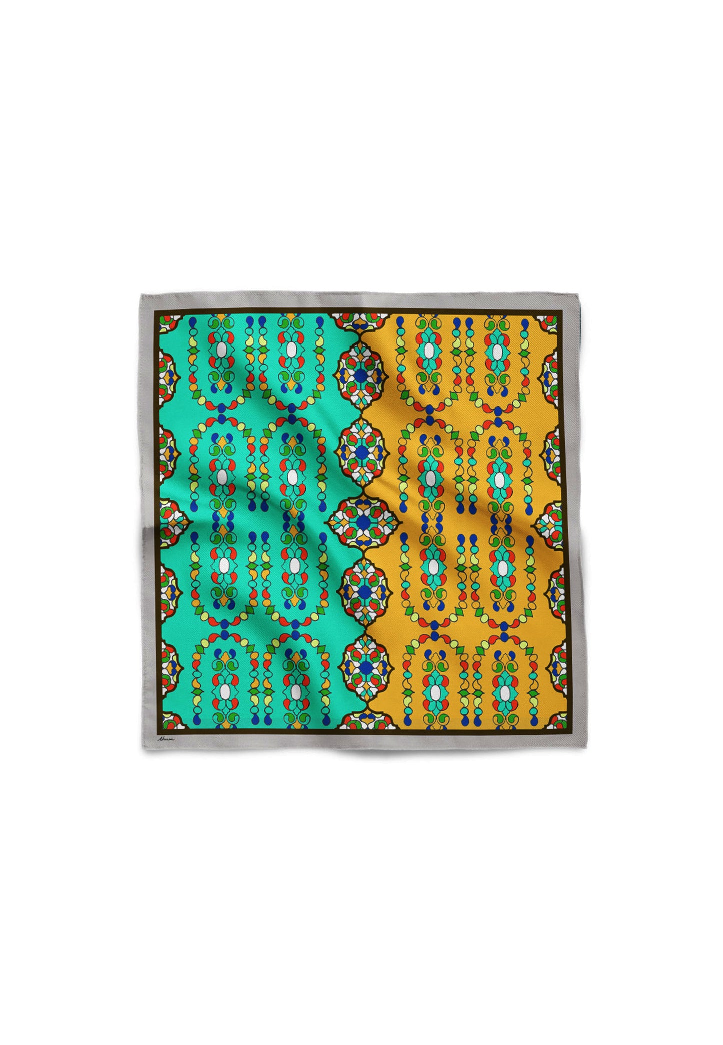 OROSI-Silk scarf - Multicolor Turquoise Gold